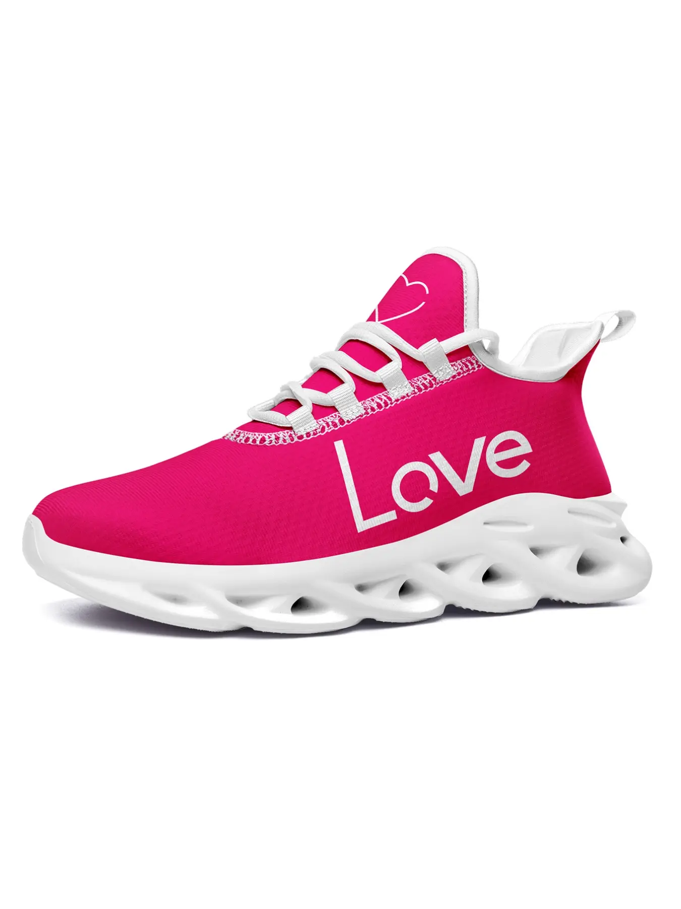 Men's Sunset Villa Collection Sneakers, Vivid Pink LOVE Letter Heart Pattern Comfortable Trendy Lace-Up Casual Footwear