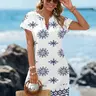 Women's Casual Beach Style V Neck Batwing Sleeve Dress, Summer Knee-Length Short Dress, Boho Print Leisure Vacation Wear, Boho Beach Dresses