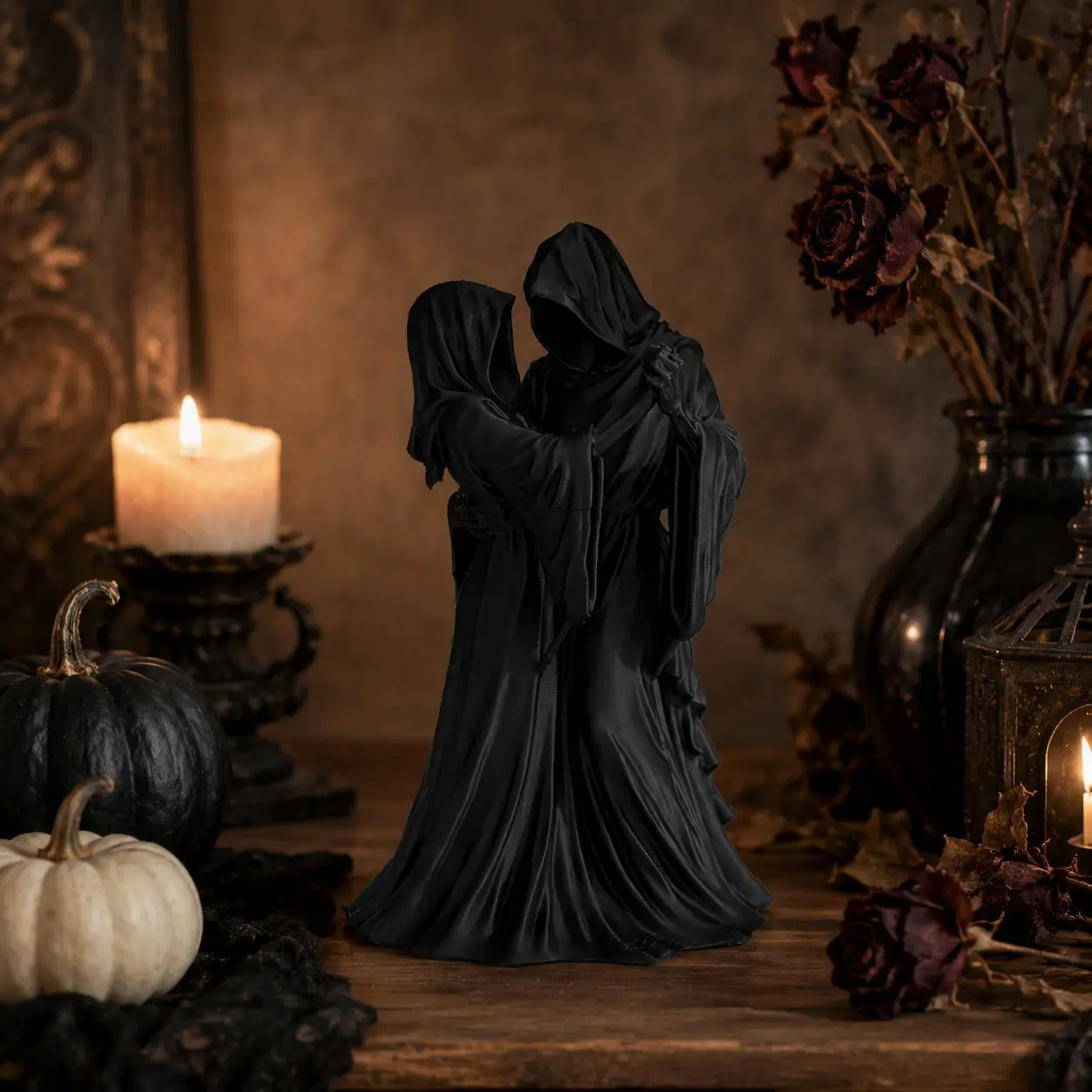 Eternal Love Grim Reaper Couple Figurine – Gothic Skeleton Lovers Statue, Romantic Dark Fantasy Resin Sculpture, Halloween Decor, Home Decor Statue, Wedding Anniversary Gift, Valentine's Day Gift for Couples