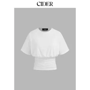 Cider Women's Solid Ruched Short Sleeve Round Neck Tee (Size 2-10) SummerWins Dealsforyou