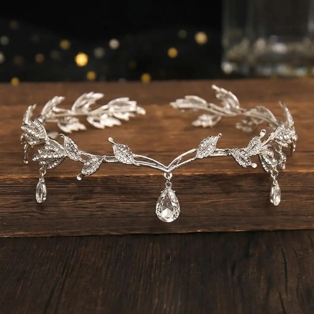 Vintage Fairy Crown Tiaras Crystal Leaves Elf Tiara Hair Accessories for Women Costume Hair Jewelry Luxury Crystal Crowns