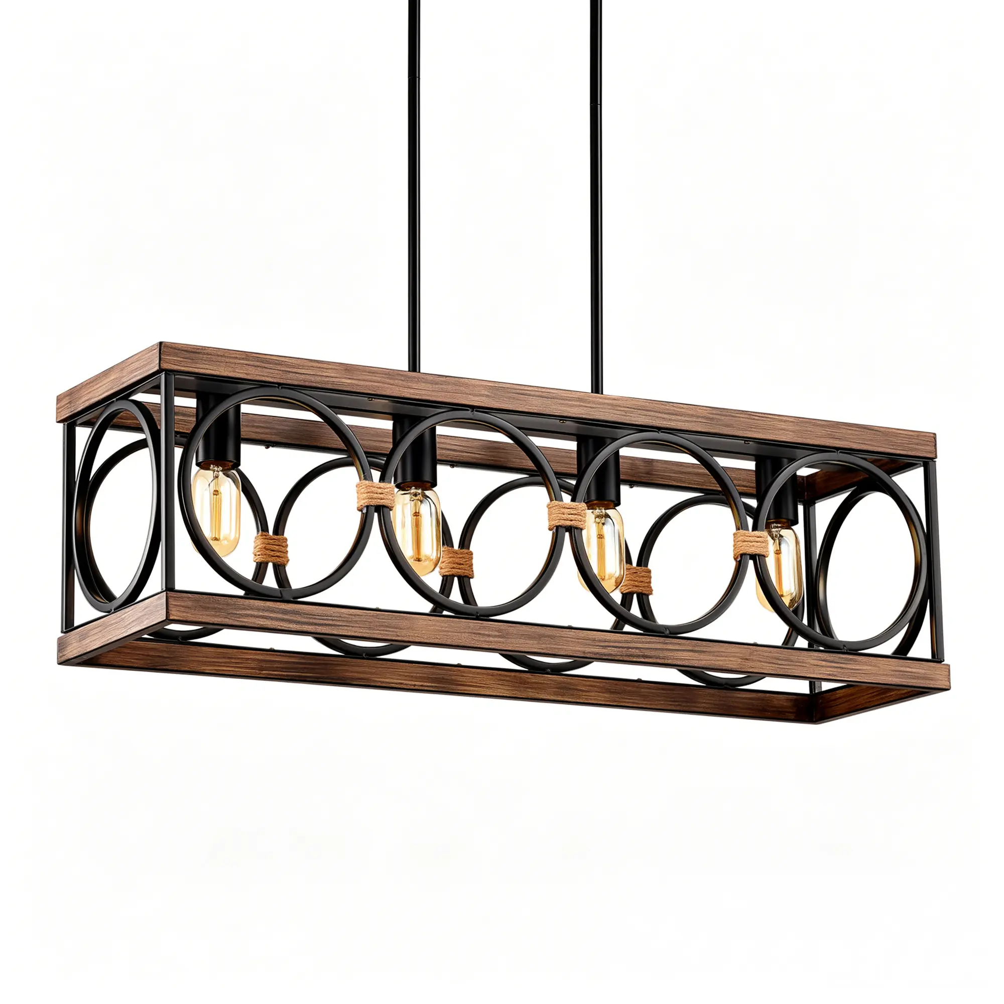 ARCH 4-Light Farmhouse Rectangle Pendant Light 31.6 Inch Nature Wood Texture Vintage Rustic Chandelier Black Metal Industrial Hanging Light Fixture for Kitchen Entryway Dining Room Living Room Hallway, Home Furniture and Household Product Search