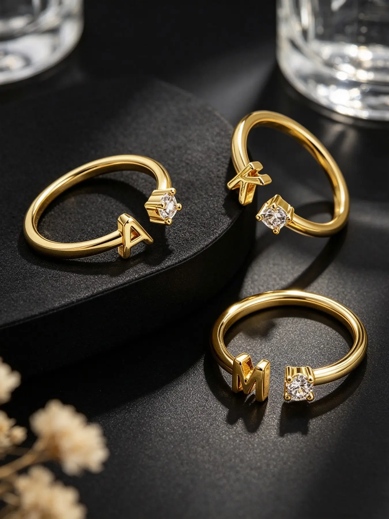 Single Round Zircon 26 Letter Open Ring, Alphabet Letter Ring, Fashionable Simple Elegant Design, Unisex Daily Wear Jewelry, for Perfect Gift Accessory