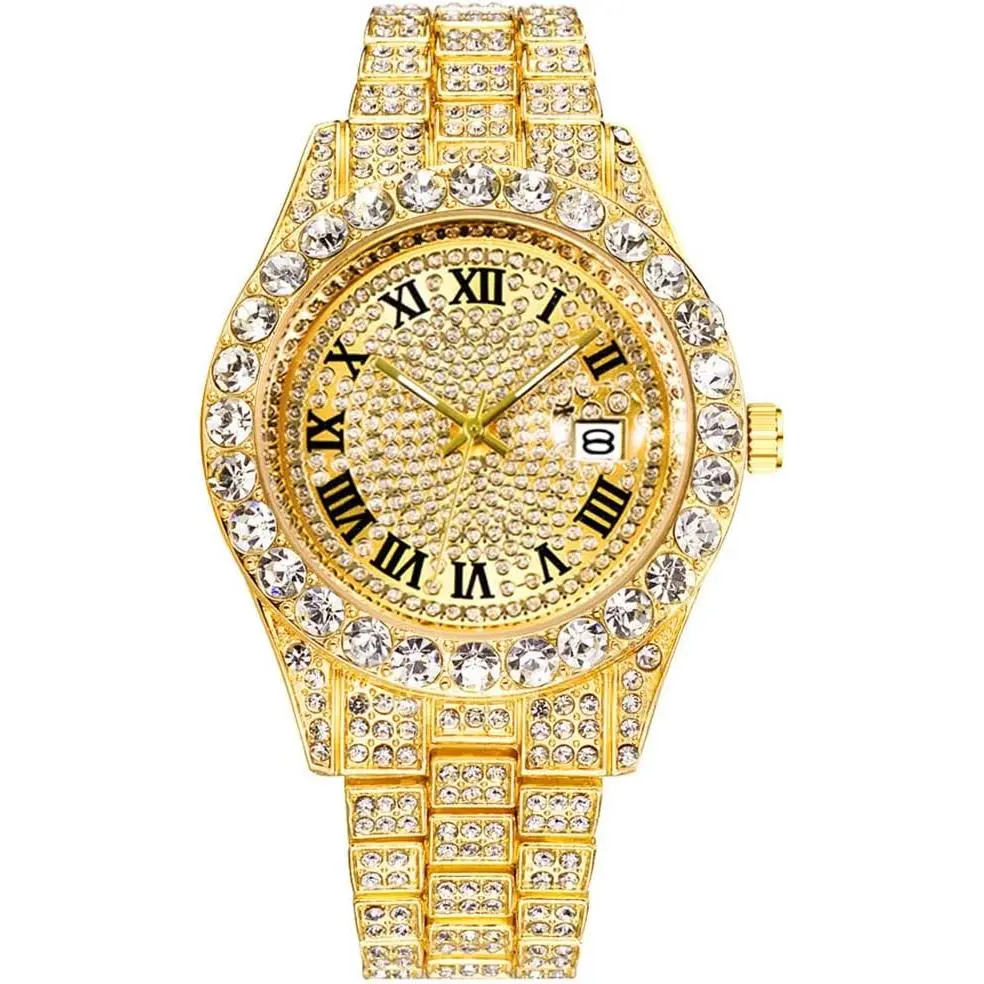 Mens Big Rocks with Roman Numerals Fully Iced Out Colorful Dial Watch