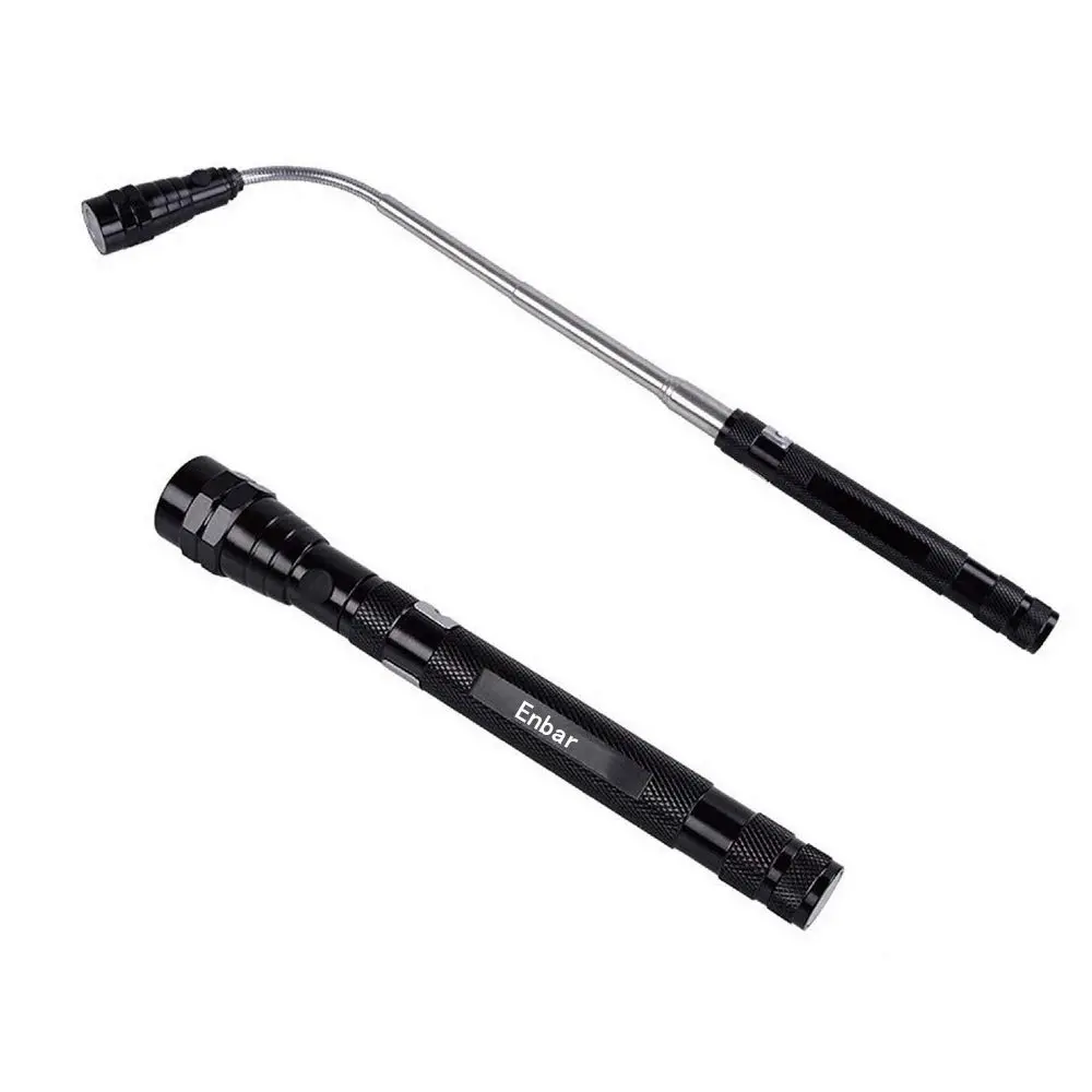 Magnetic Telescopic Elastic Neck Picking Tool with LED Flashlight, Iron Body, Portable Expandable Automotive Work Light for Outdoor & Automotive Use