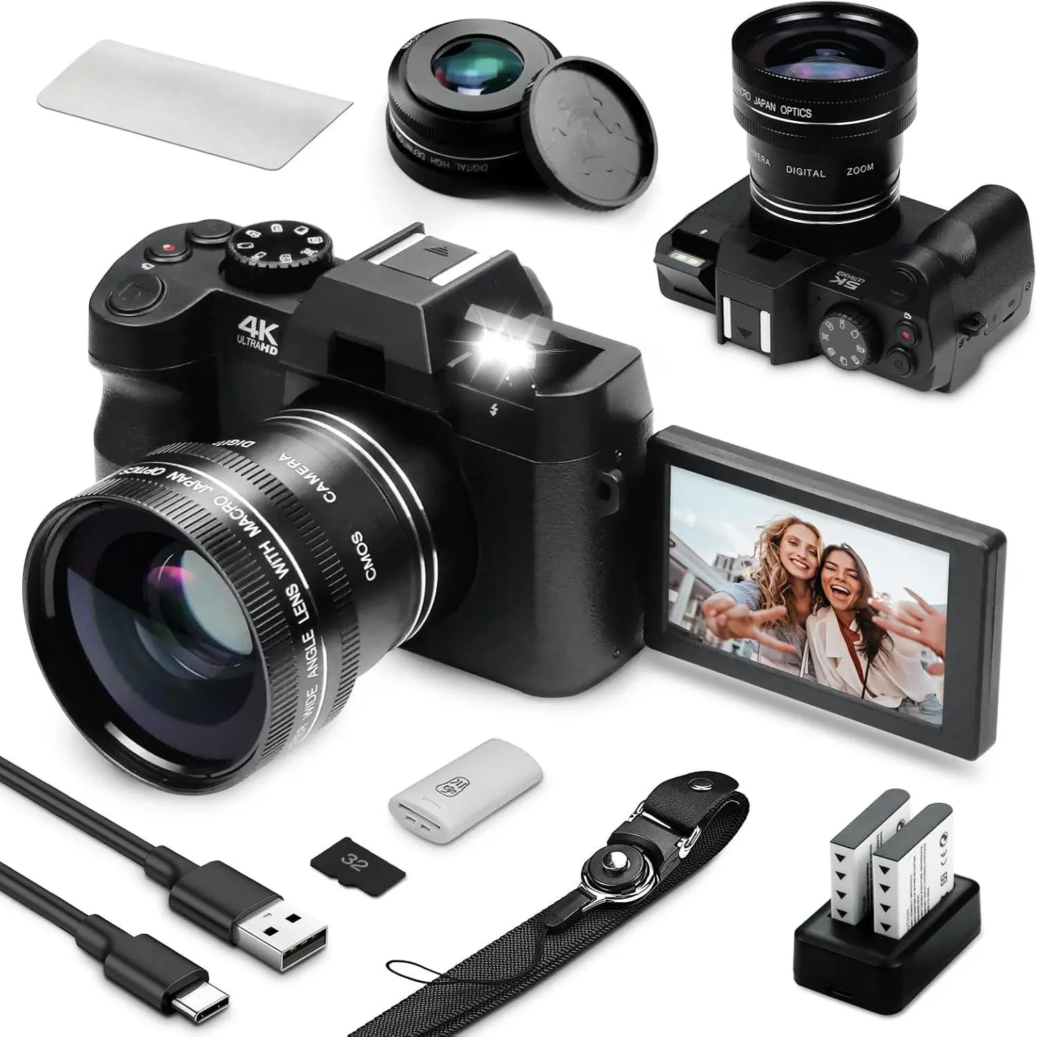 Digital Camera for Photography, Camara Fotografica Video Auto Focus 48 MP with WiFi Auto-Focus Vlog Camera for YouTube with Flip Screen 16X Zoom with 32GB  SD Card Card Reader