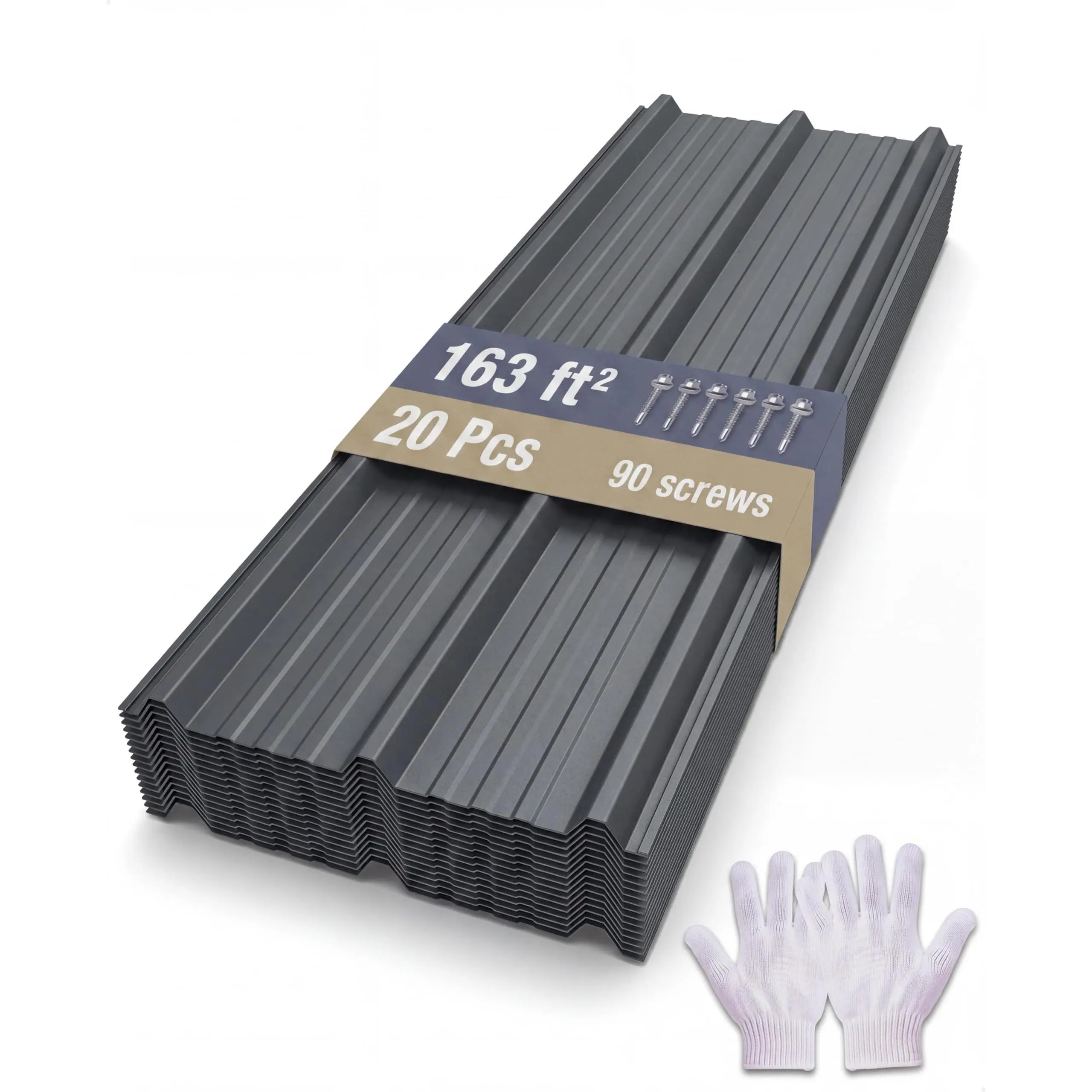 20-Pack (59.1 x 19.8 in), Covers 163 sq ft - 29 Gauge Galvanized Steel Ribbed Metal Roofing Panels,  Weather-Resistant Corrugated Roof Sheets for Carports, Garages, Gazebos, Sheds & Coops