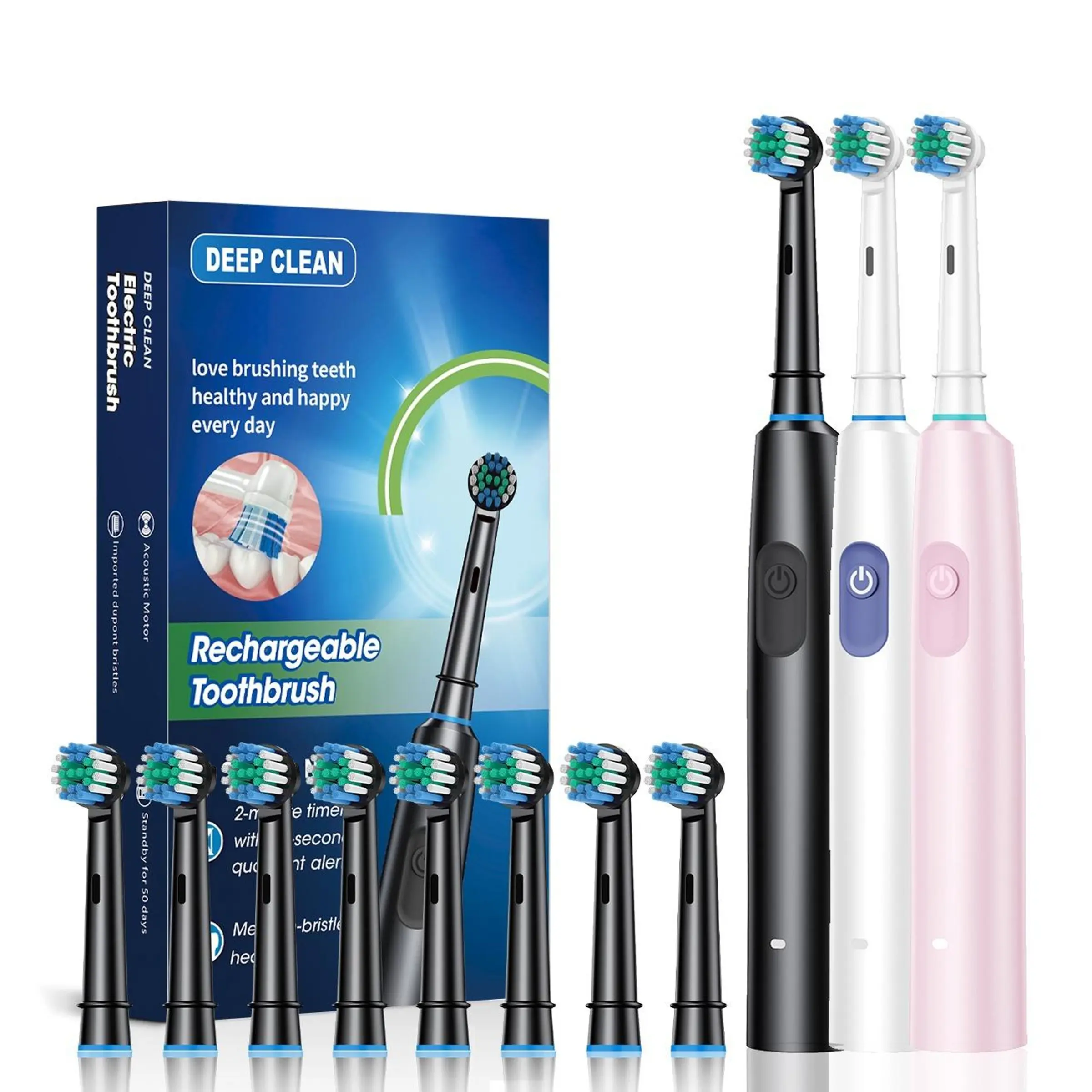 3pcs Rechargeable Electric Toothbrush Set, 1 Box Electric Toothbrush with 8 Counts Replacement Brush Heads, Intelligent Timer Toothbrushes for Adults, Travel Toothbrush, Rechargeable Electronic Toothbrushes