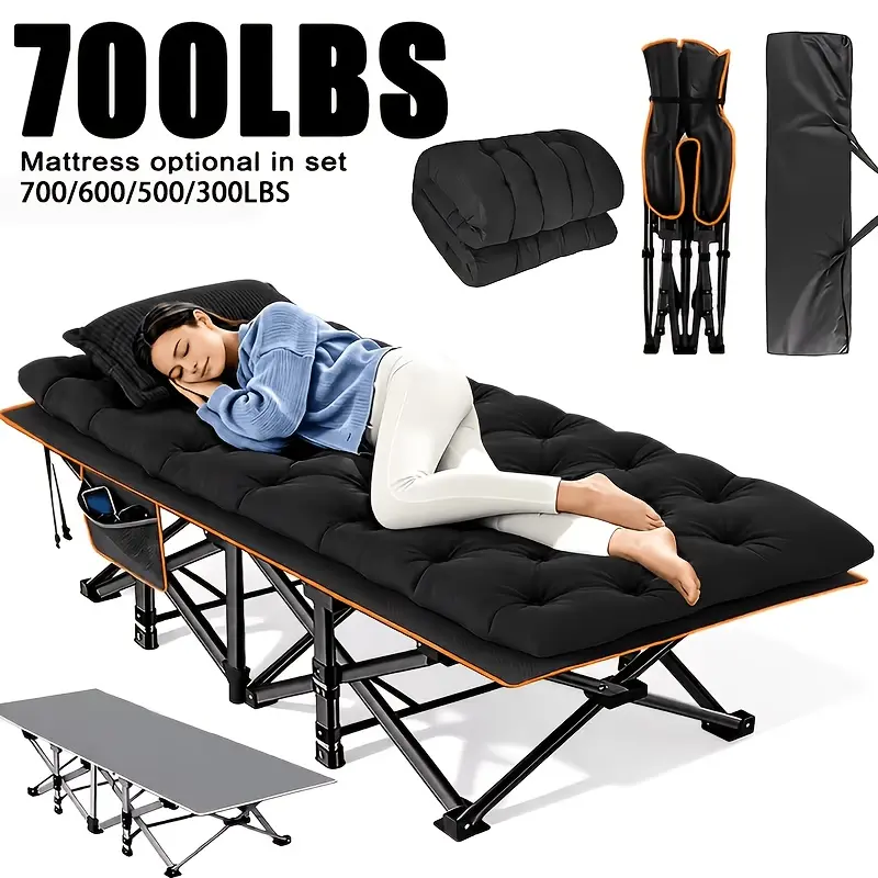 77/75/73/59in Outdoor Folding Cot, Camping Bed, Portable Folding Guest Bed, 700/600/500/300 Lbs Capacity. Available with Or Without Mattress. Heavy-duty Backpacking Cot with Storage Bag, Ideal for Outdoor Travel, Patio, And Camping,