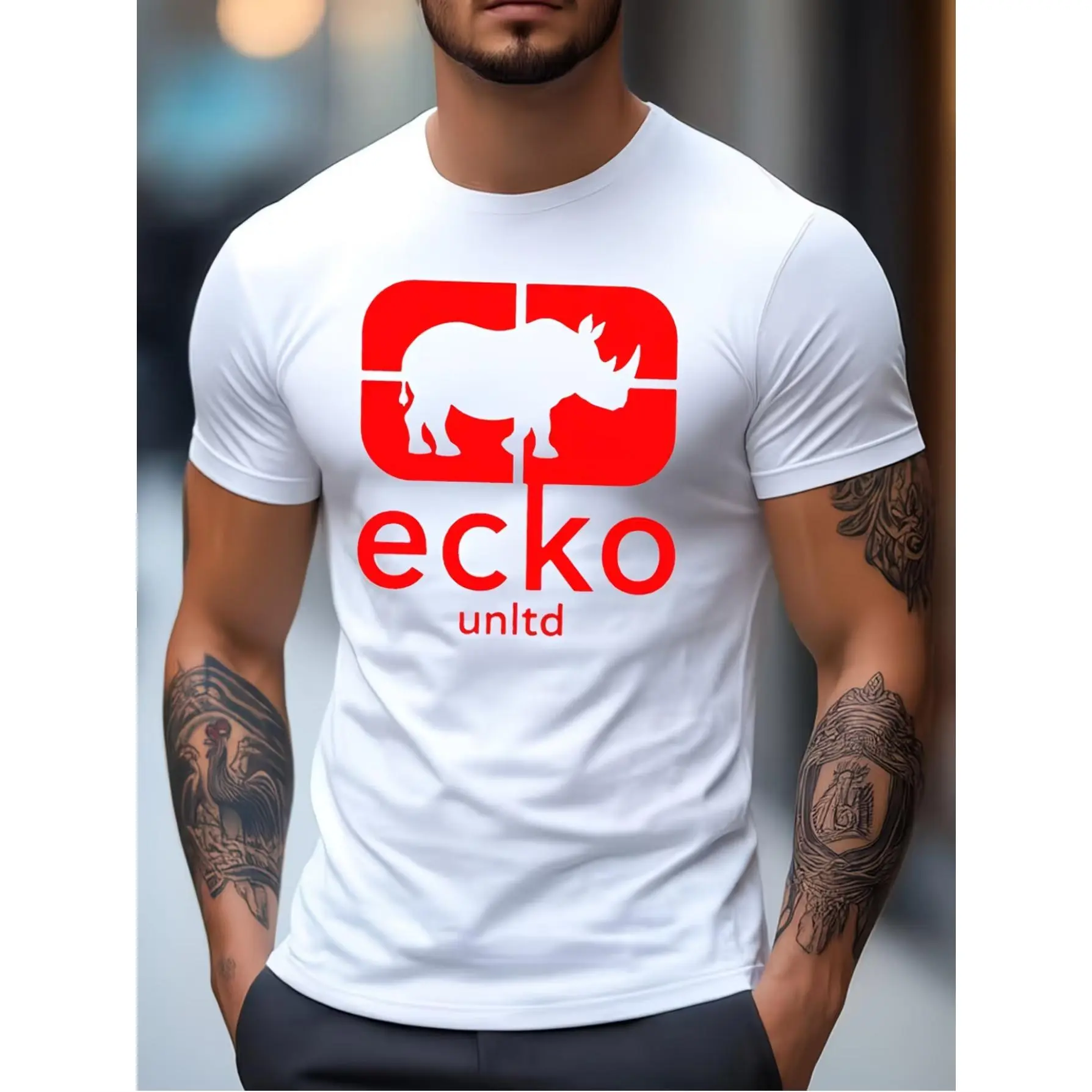 180gMen'S T-Shirt with Ecko Rhino Print, Embodies American Streetwear Style, a Must-Have Item for Trendsetters, Perfect for Casual Outings And Daily Wear, Breathable And Comfortable