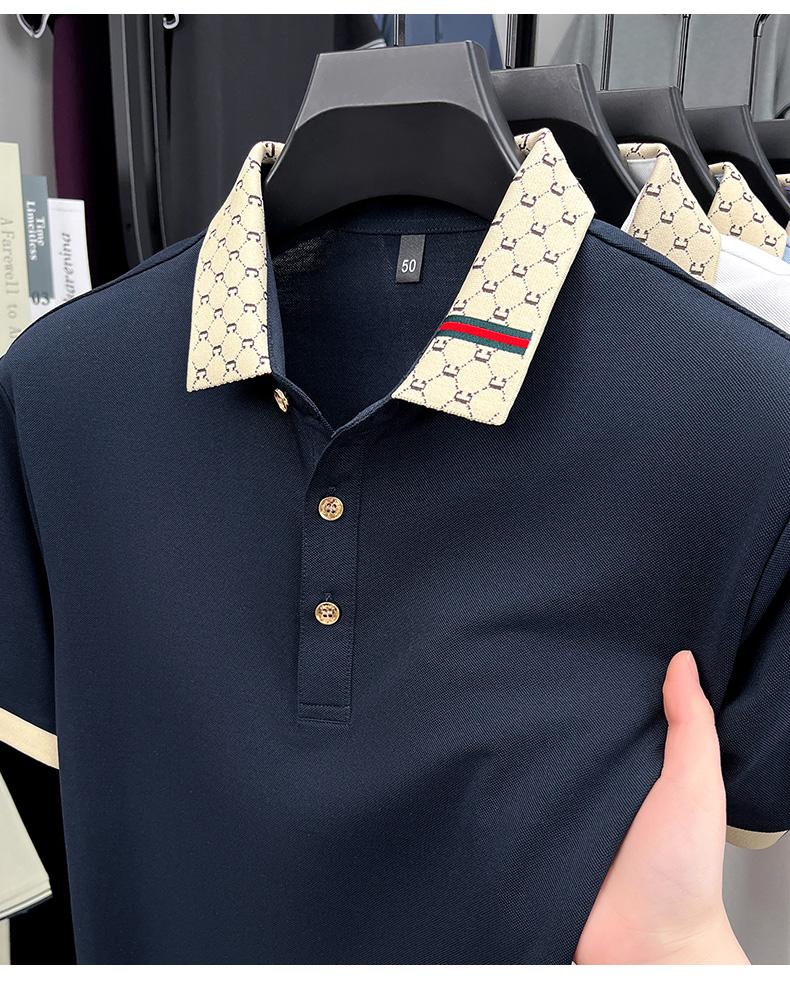 Fashion luxury brand short sleeve polo shirt men new personalized letter color blocked high-end casual breathable lapel T-shirt
