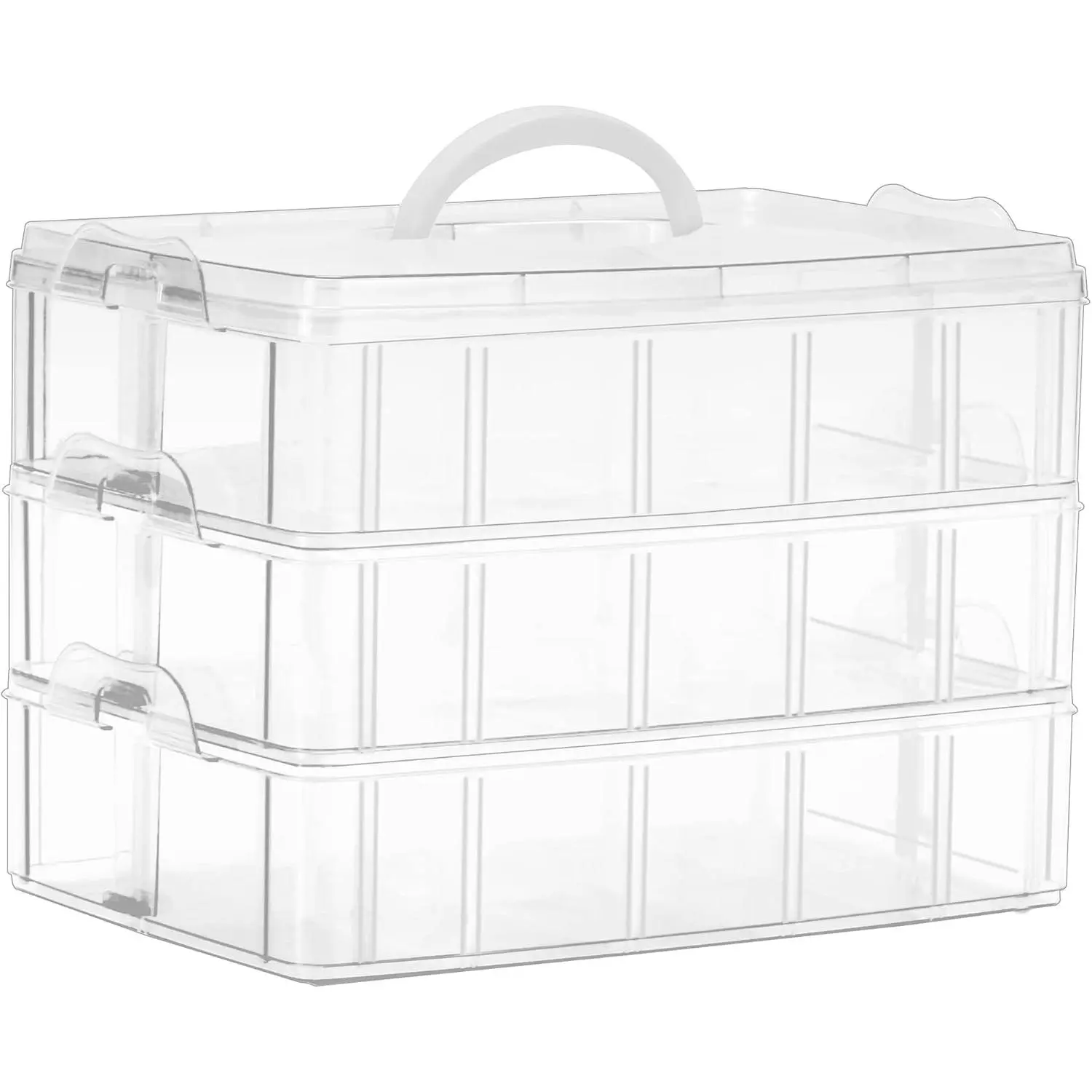 3-Tier Stackable Craft Organizers and Box with 30 Compartments, Bead Organizer, Box for Toys, Dolls, Arts and Craft, Washi Tape, Rock, Ribbons, Clear