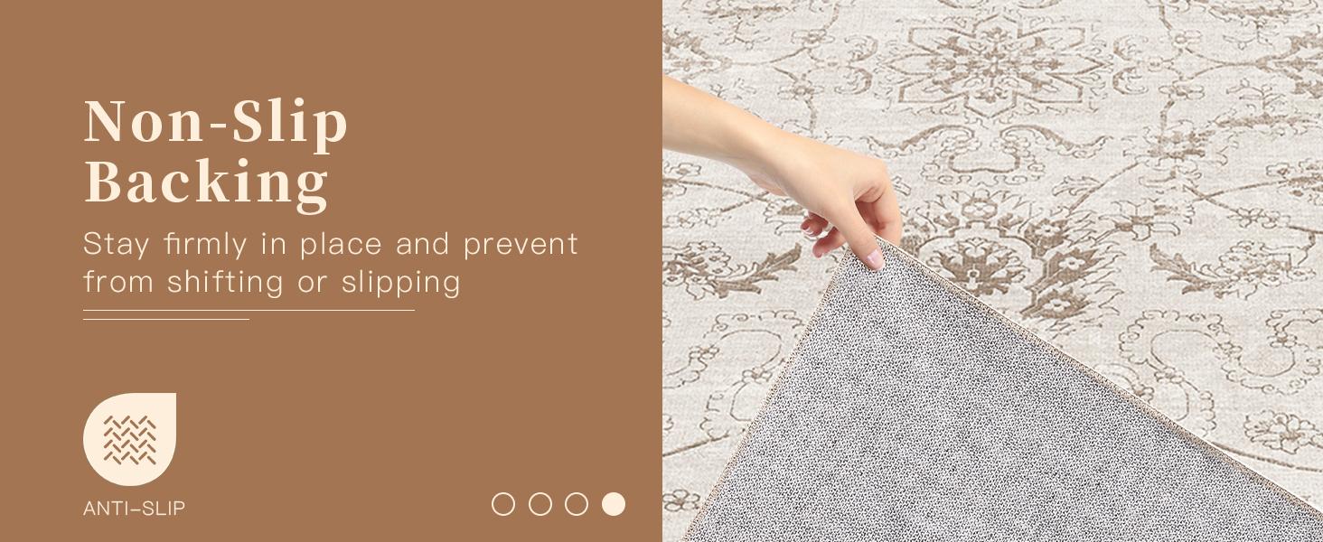 Washable 6x9 Area Rugs for Living Room, Vintage Natural Rug with Non-Slip Backing, Soft Stain Resistant Throw Rugs Thin Carpet for Bedroom Dining Room Farmhouse (6 x 9, Brown/Ivory)