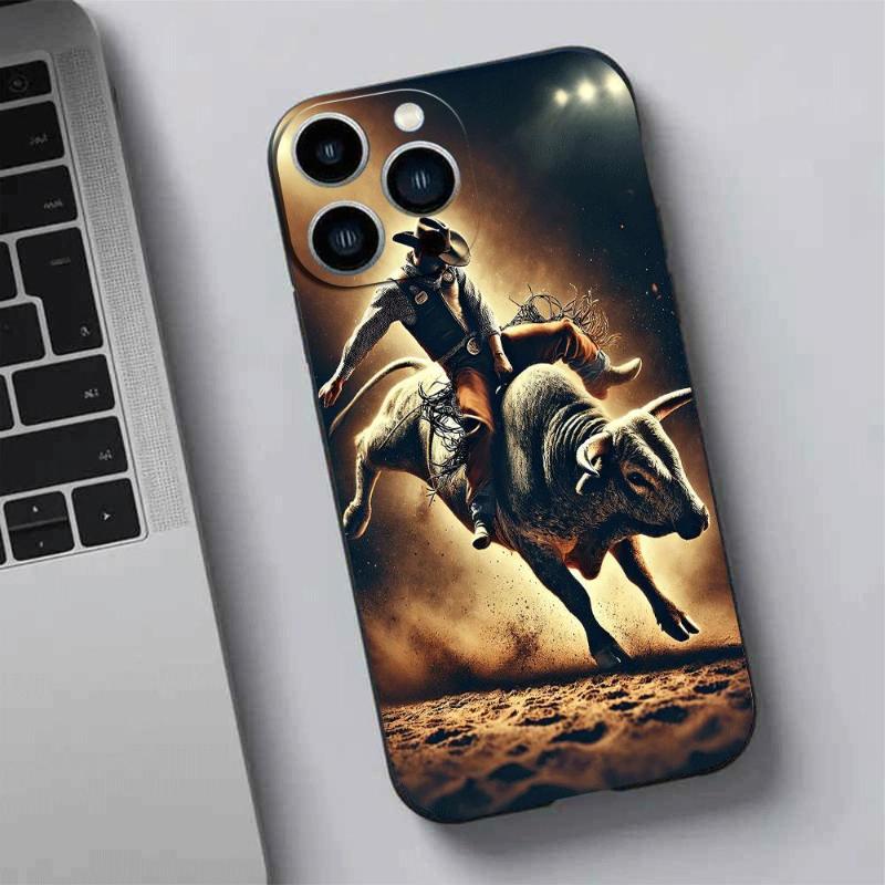 Straight Edge Phone Case for iPhone 17 Pro Max 16 Plus 15 14 13 12 11 Air E Cowboy Pattern Drop Protection Shockproof Soft Silicone smartphone Cover
