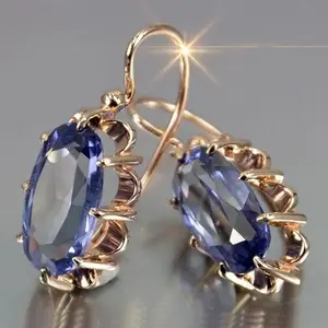 Retro Court Colored Gemstone Series Eight Claws Buckle High Quality Egg-shaped 5A Zircon Dangle Earrings for Women Jewelry Gifts