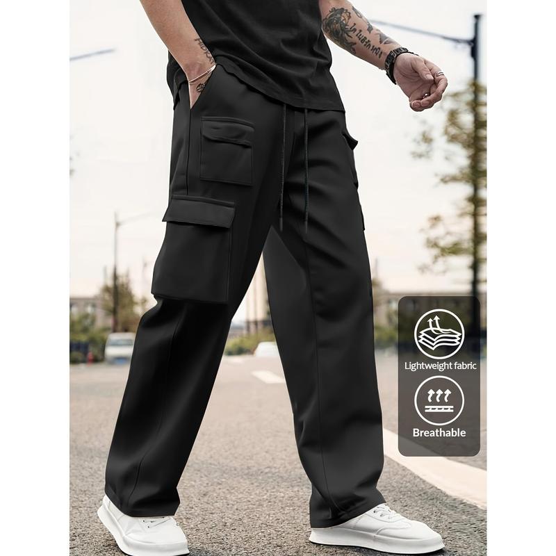 Men's Loose Straight Leg Cargo Pants - Lightweight Breathable Fabric, Multi Large Pockets, Adjustable Drawstring Waist, Trendy Casual Work Pants for Daily Wear, Outdoor Hiking & Summer Workwear | Machine Washable