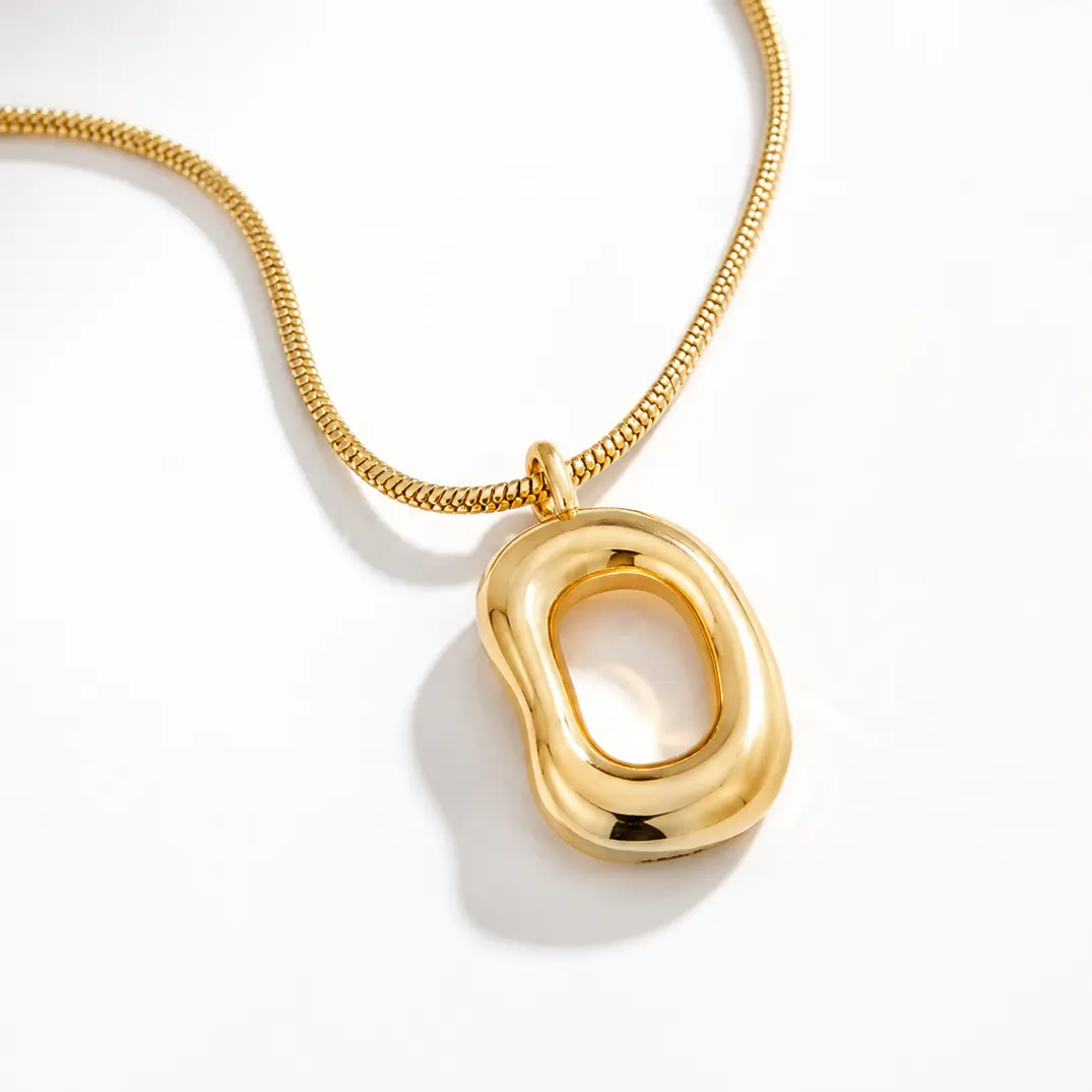 Gold Tone 18K Gold Plated Irregular Oval Pendant Necklace for Women, Minimalist Chunky Snake Chain Necklace, Dainty Statement Long Necklace
