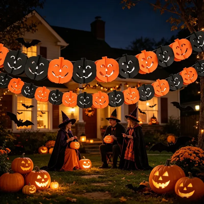 Halloween Honeycomb Pumpkin Bat Spider Paper Garland Banner for Bar Home Horror Party Decor