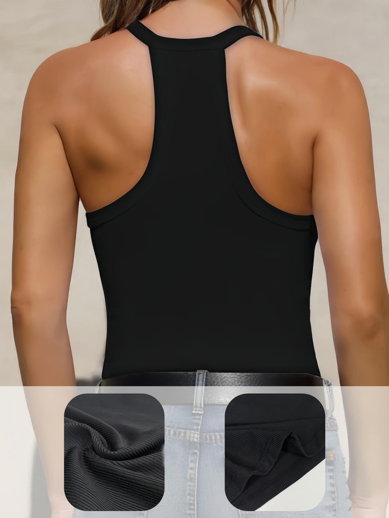 4-Pack Women's V Neck Backless Crop Top with Built-In Bra, Thin Strap Sleeveless Casual Fashion Vest, Ladies' Comfortable Undergarment