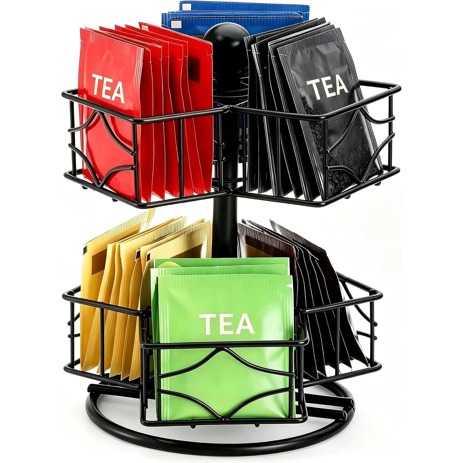 Bag Organizer, 360   Bag Spining Carousel Organizer with 6 Compartments, Lazy Susan Sugar Coffee Creamer  for Kitchen Counter Cabinet Organizer, Up to 60  Bags Storage