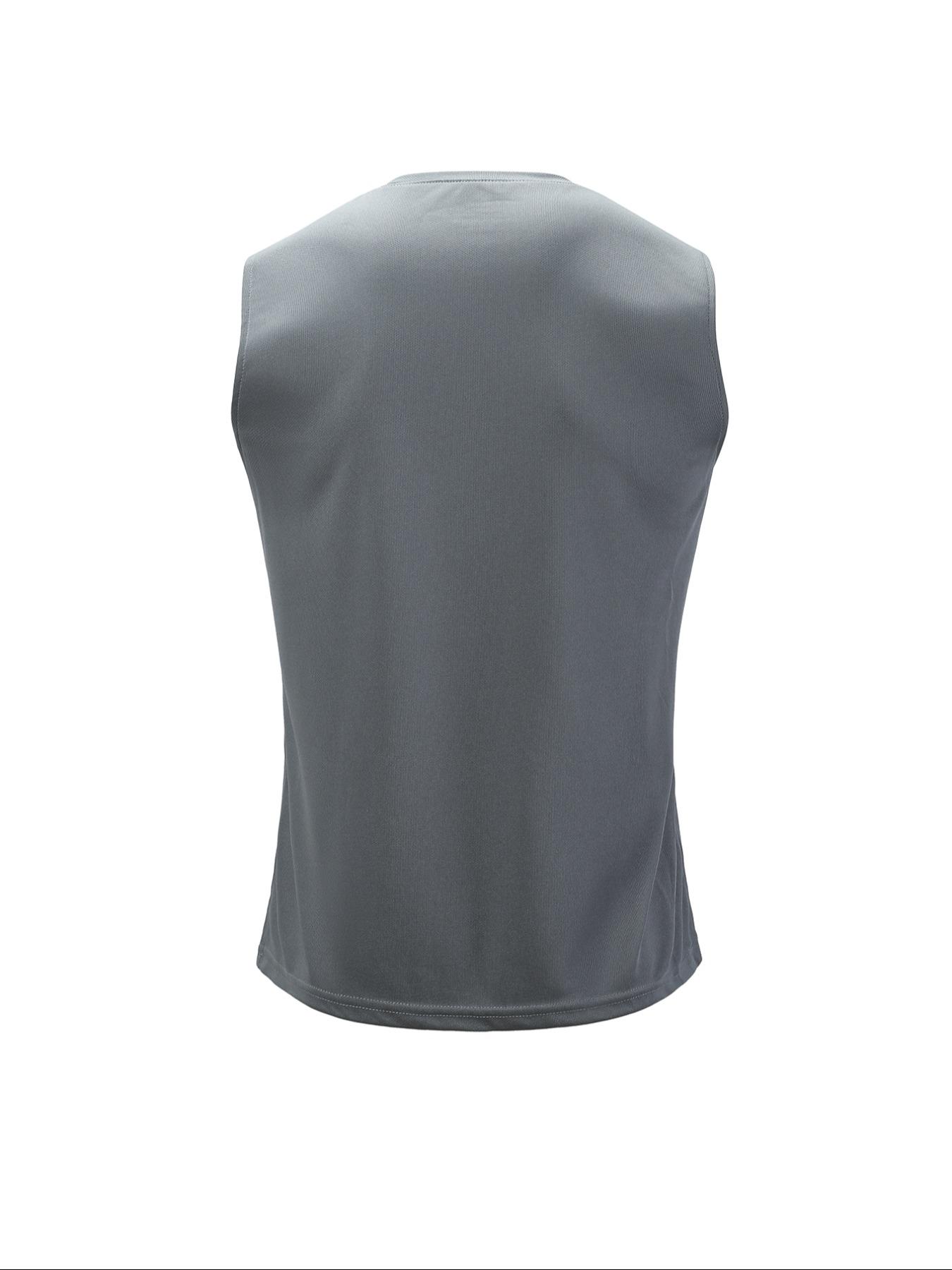 Men's 5pcs Solid Round Neck Sleeveless Sports Vests, Breathable Comfortable Quick Drying Sweat-absorbing Tank Tops for Outdoor Activities, Sport & Outdoor Clothing for Summer