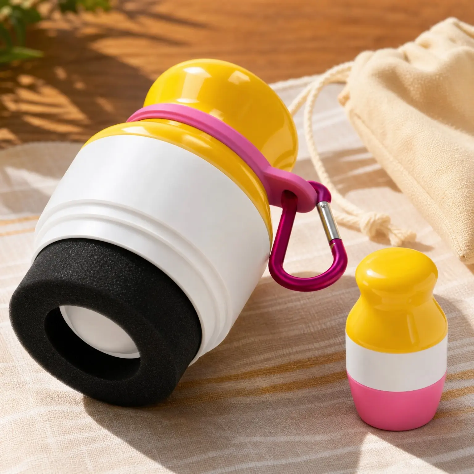 Pink Refillable Roll-On Sunscreen Applicator Bag with Carabiner Clip – Travel Set for Families, Kids & Adults, Free Sticker Pack Included(Gift)