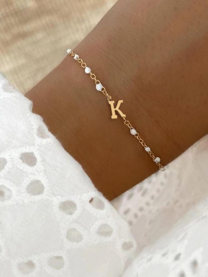 Summer Fashion Letter Detail Link Bracelet, Summer Jewelry, Stainless Steel High Quality Bracelet for Women for Party, Daily Clothing Decor, Trendy All-match & Exquisite Jewelry for Birthday Gift, Gifts for Wife