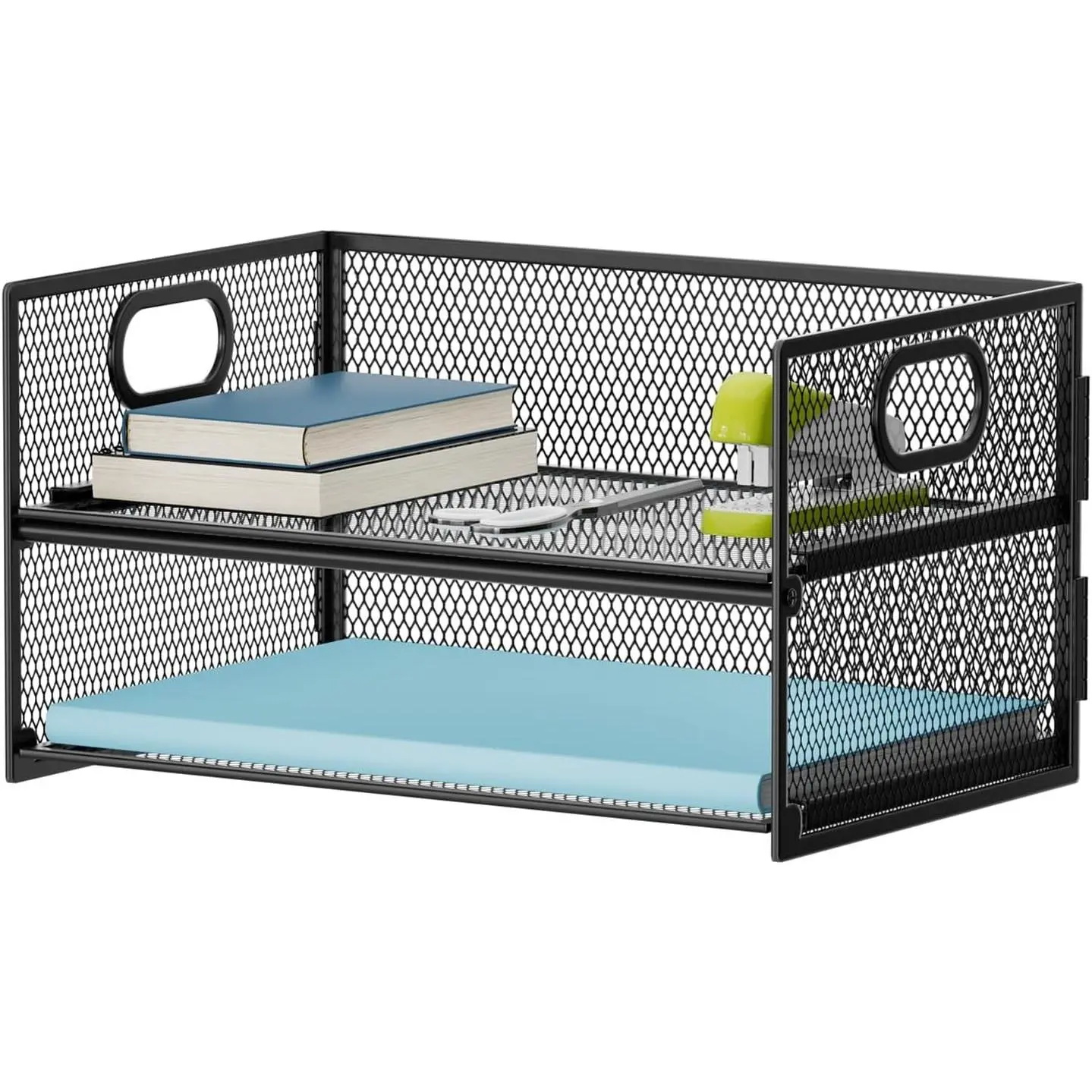 2-Tier Mesh Paper Organizer Letter Tray with Handle, File Sorter Desk Organizer for Home Office Supplies - BlackGift