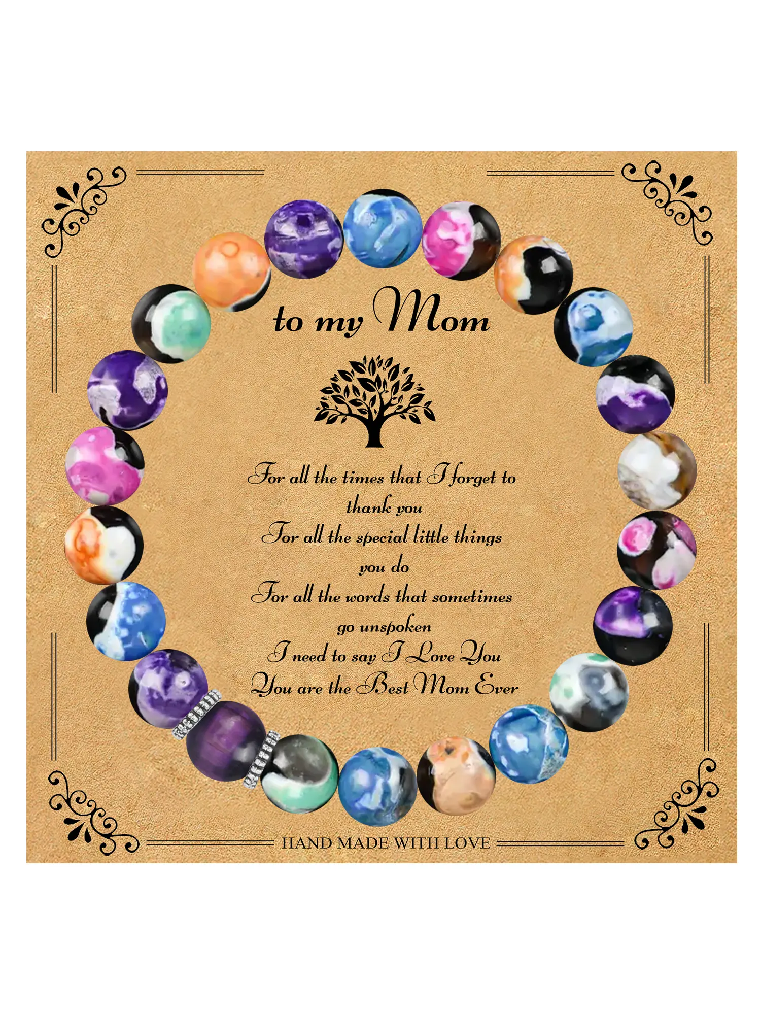 Christmas Gift Bracelet for Mom, Fashionable Beaded Jewelry, Perfect Xmas Present From Daughter Son, Durable Elastic Design