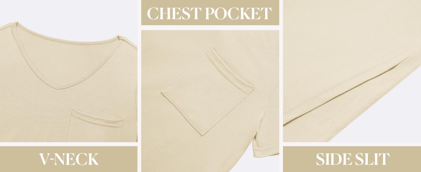 Imily Bela Women Summer T Shirt Dress Casual Short Sleeve V Neck Midi Dresses Loose Side Slit Tshirt Maxi Dress with Pockets