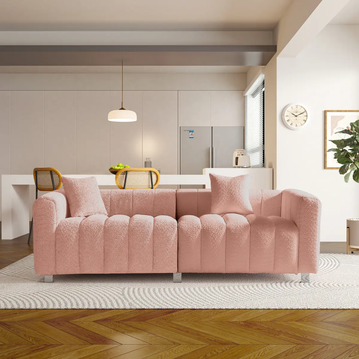 83.46" Premium Velvet 3-Seater Loveseat – Modern Bubble Upholstered Couch with Metal Base Legs & 2 Pillows, Comfy Luxury Sofa for Living Room, Bedroom