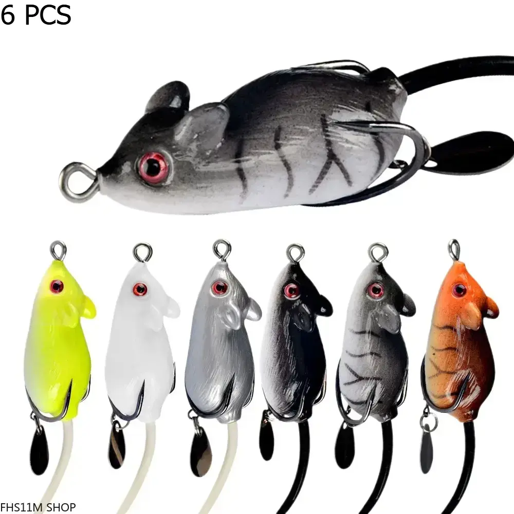 6 PCS Bionic Mouse Swimbait Fishing Lure, Realistic TPE Topwater Soft Bait With Lifelike Swimming Action, Floating Predator Fish Lure For Bass, Pike, Trout And Freshwater Fishing, Lake River Pond Fishing Tackle