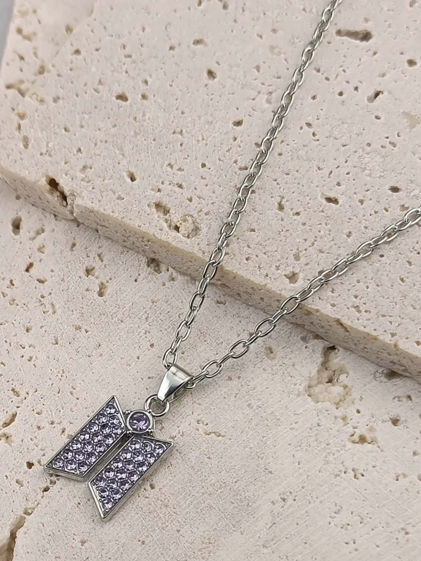 Geometric Two-Piece Diamond Necklace, Light and Clear Color Options, Silver Color Chain, Elegant Daily Wear Jewelry