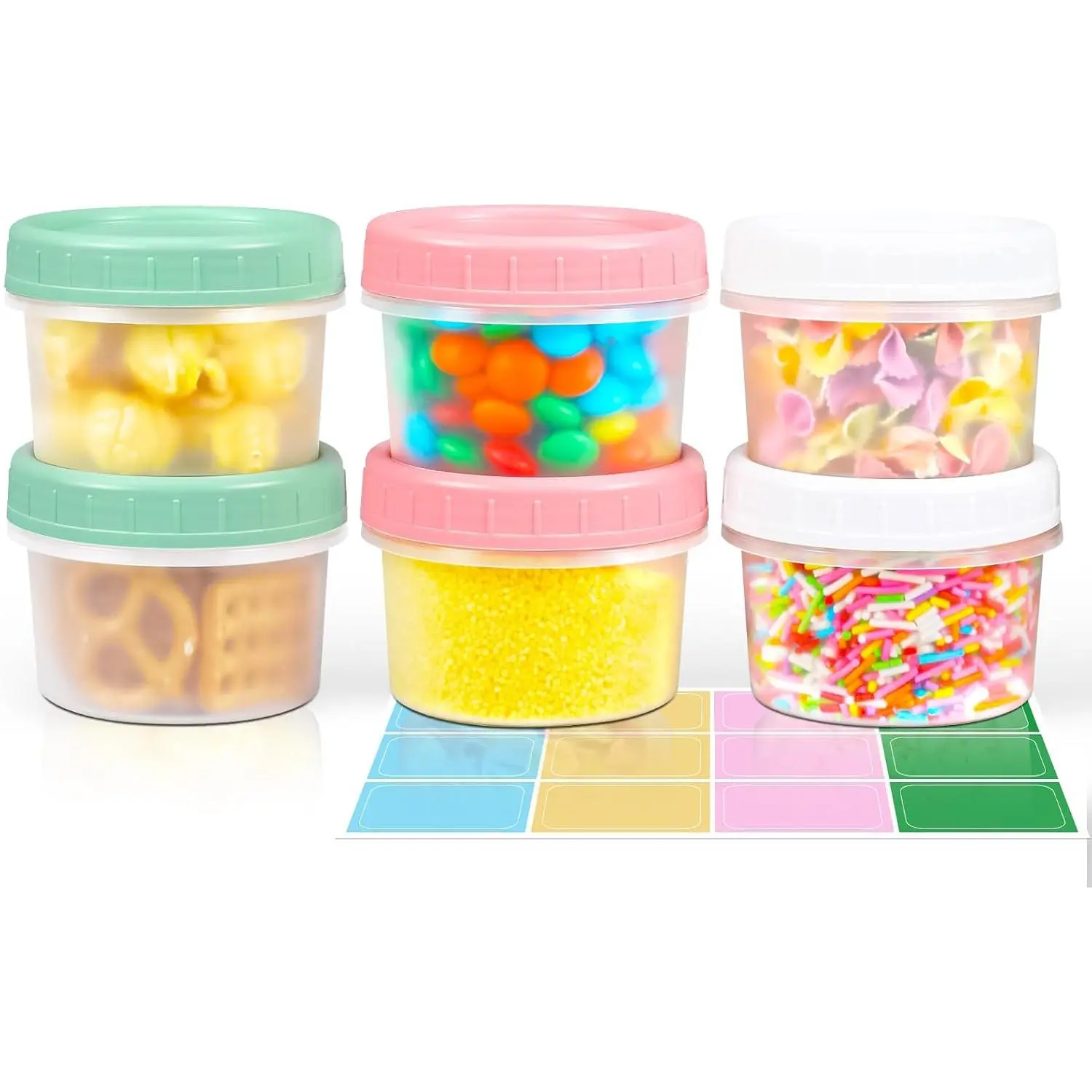 4oz 6Pack Small  Containers with  Salad Dressing Container Reuseable Snack Container Plastic Jar Freezer Storage Jars, Leakproof/Microwave/Dishwasher Safe
