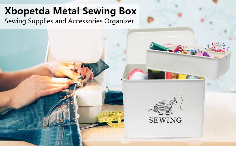 2-Tier Sewing Basket with Removable Tray - Organize Sewing Supplies, Scissors,, Pins & Clips in Style (Black)