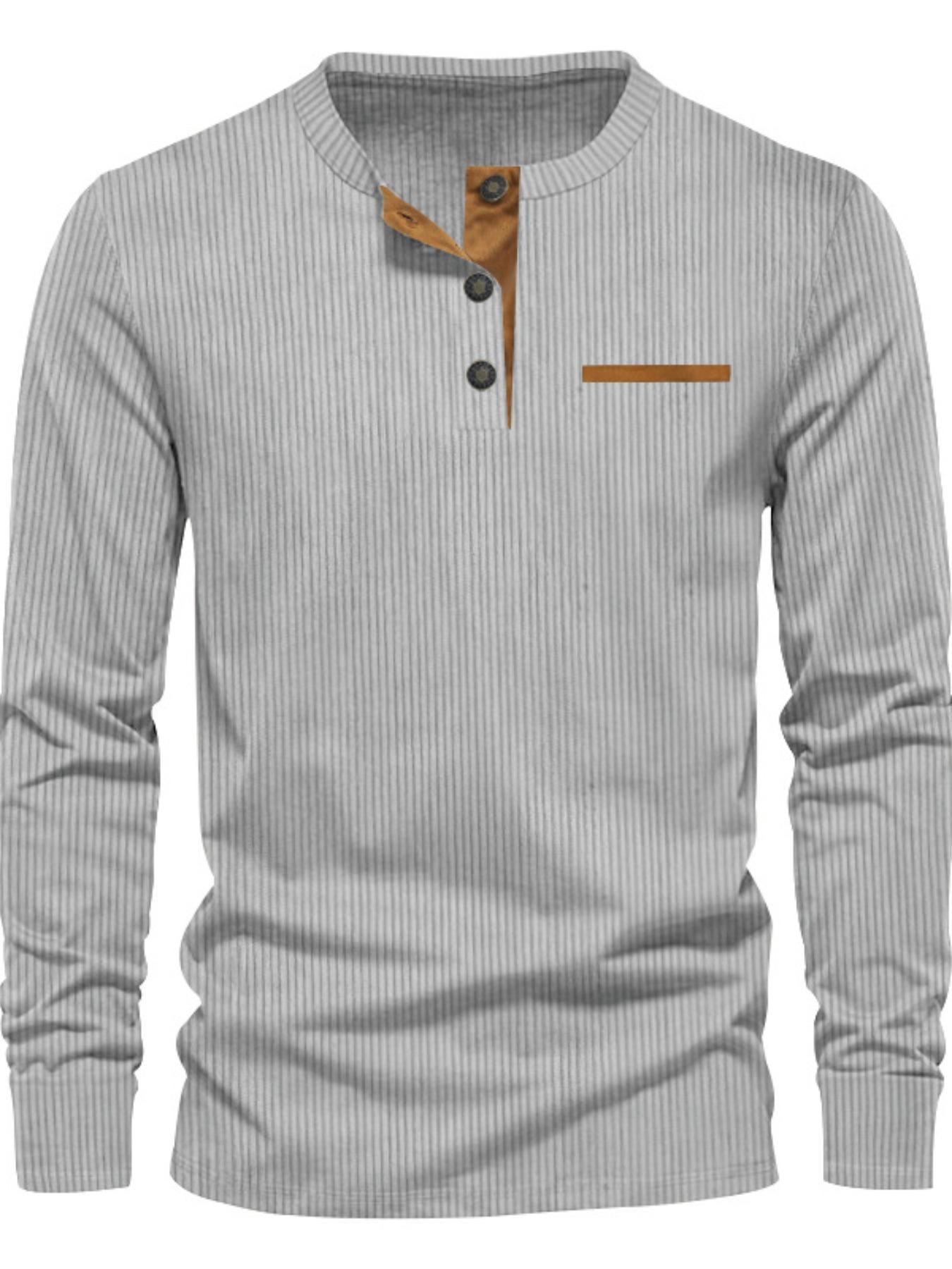 Men's Regular Fit Patchwork Print Half Button Thermal Lined Henry Collar Shirt, Casual Retro Long Sleeve Top for Spring & Fall, Fashion Men's Clothes for Daily Wear, Army Green