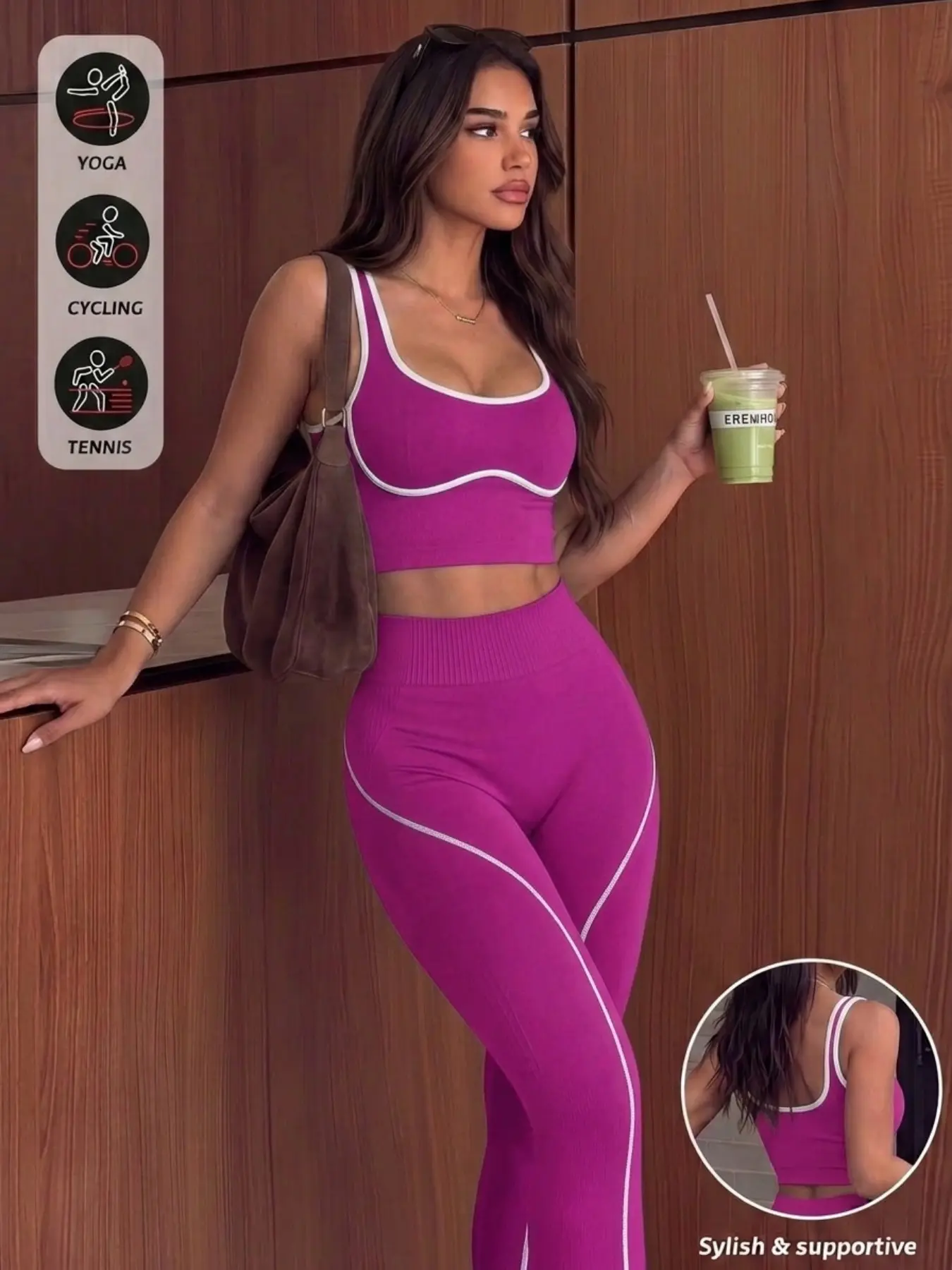Women's 2pc Sporty Yoga Set, Seamless Design, Breathable Fitness Tank Top, High-Waisted Anti-Slip Pants, Ideal for Running & Outdoor Activities