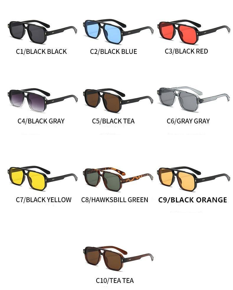 4-Pack  Retro Double Bridge Square Sunglasses - Unisex, Fashionable Luxury Design with Rivets, Trending Shades, UV400 Protective Lenses