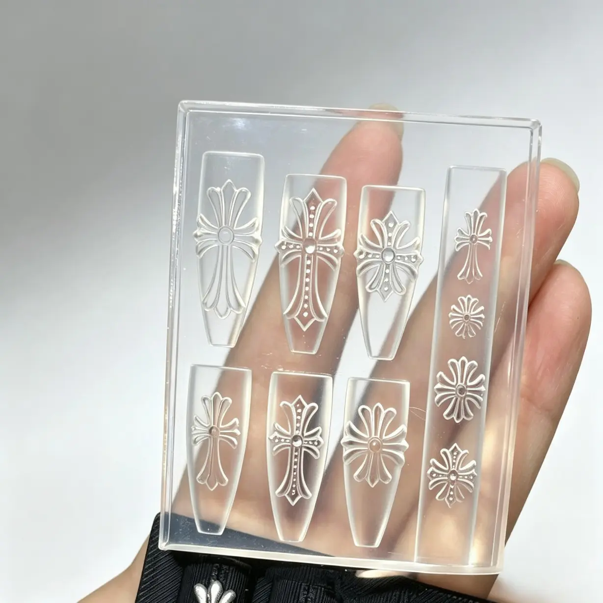1pcs Cross Nail Art Manicure Mold, 3D Silicone Embossing Tool, DIY Creative Design Template, Reusable Nail Decoration Kit, Salon Beauty Supplies
