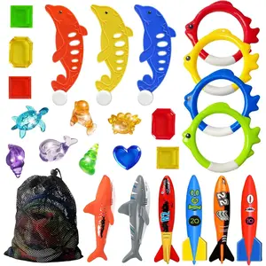 Pool Diving Toys Games - 25PCS Swimming Pool Toys with Dive Sticks and Rings Underwater Treasures Torpedo Bandits Fish Toy etc Fun Water Swim Toy for Boys Girls Adults Kids Teens