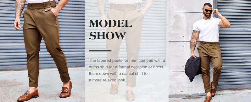 Mens Chino Pants Slim Fit Flat Front Stretch Skinny Tapered Dress Pants Casual Trousers Menswear Plain