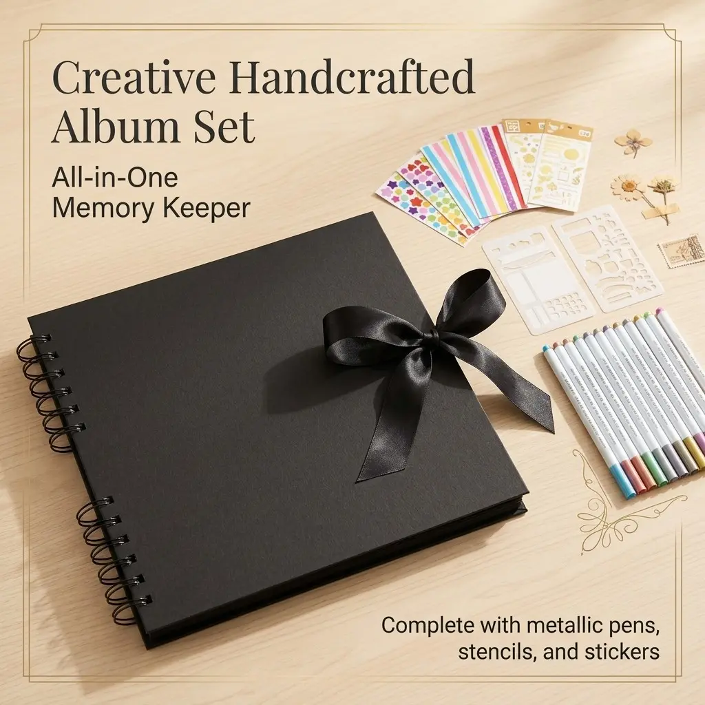 DIY Photo Album Kit, Coil Ribbon Memory Book, Metal Paint Brush Template, Decorative Stickers, Travel Wedding Birthday Scrapbook