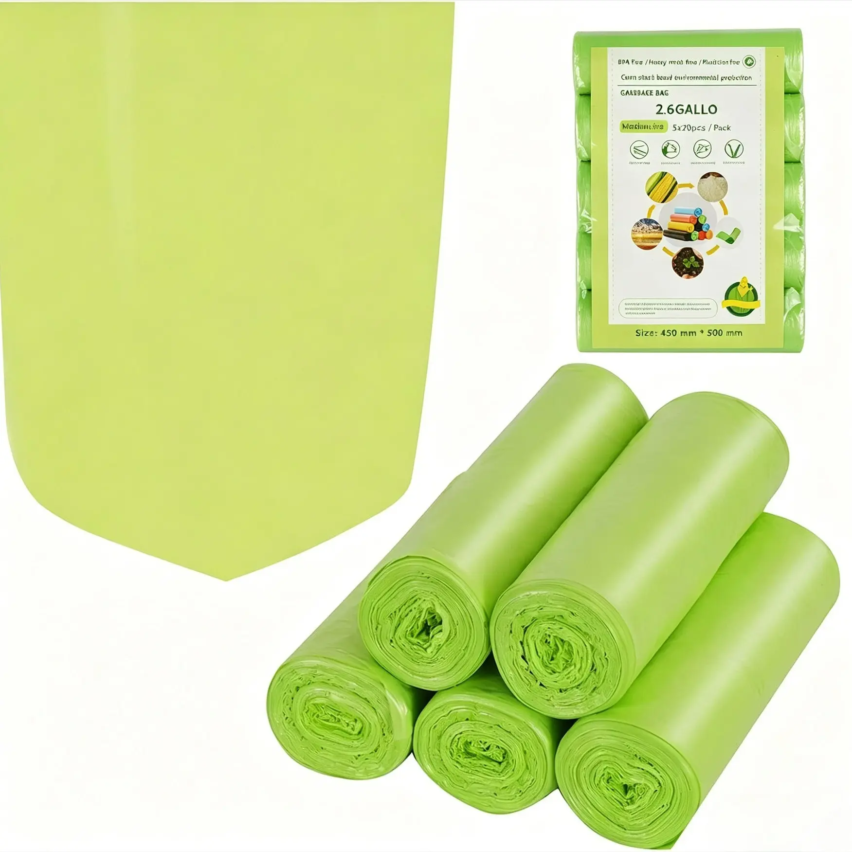 100 Biodegradable Trash Bags, 2.6/4-6 Gallon, Recyclable and Compostable, Durable, Kitchen Bathroom Office Car Trash Can Liners, and