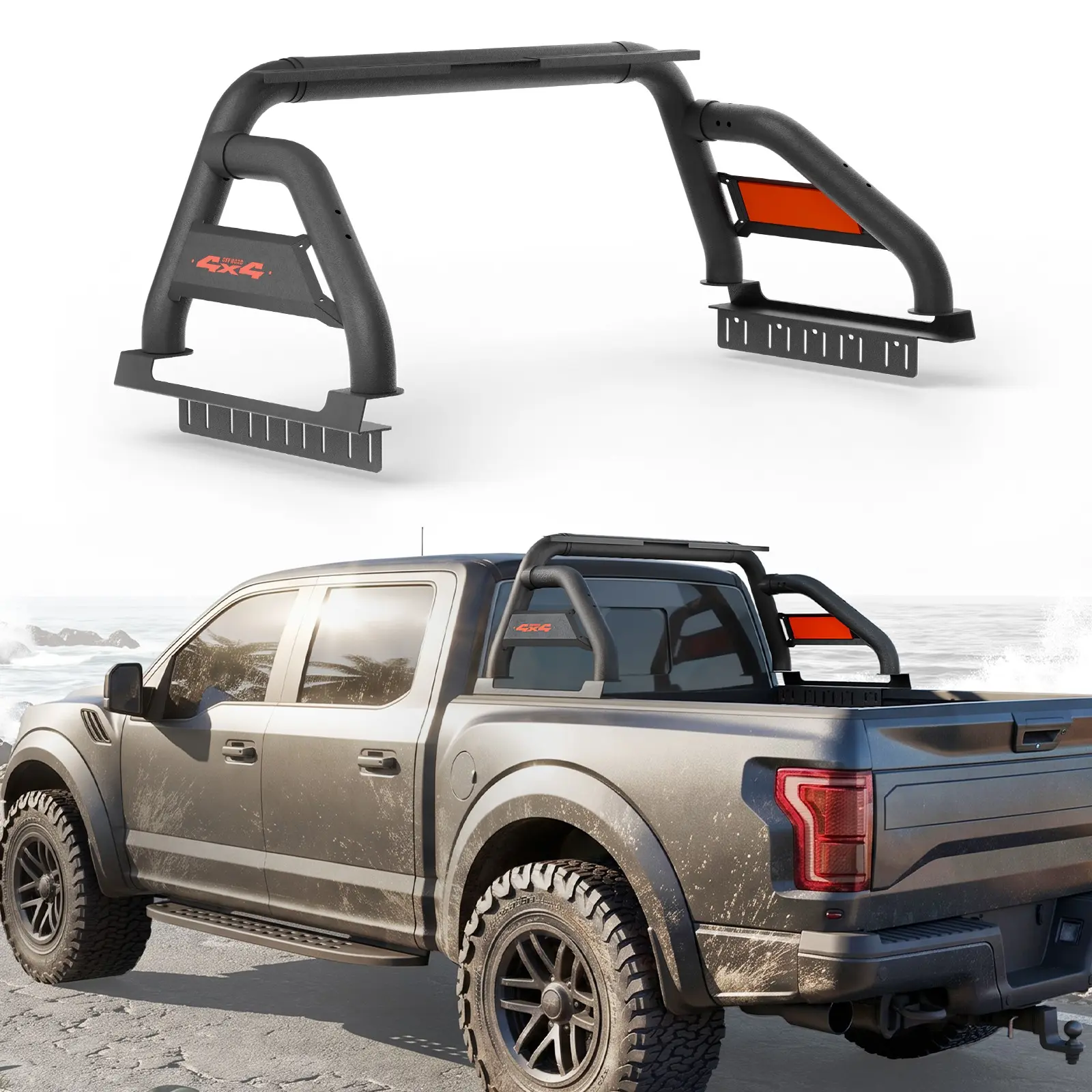 Adjustable Truck Roll Bar Chase Rack (56-65 in Size Range) with Cargo Support for F-150, Silverado, Tacoma, Sierra, Supports Cargo