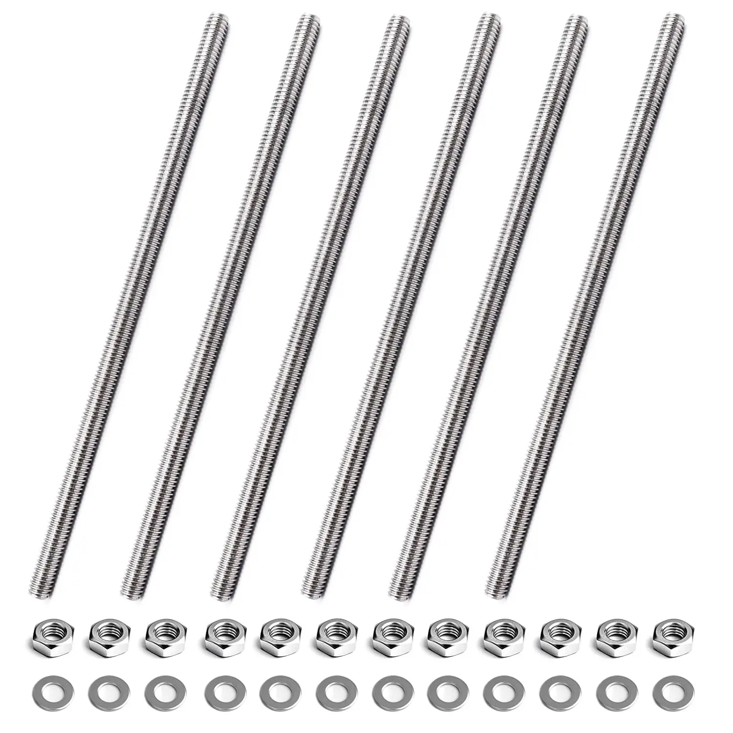 6pcs M5 x 100mm Fully Threaded Rod, M5-0.8mm Thread Pitch,304 Stainless Steel Right Hand Threads Rods, with Nuts and Flat Washer,for Clamps, Hangers and U-Bolts (M5 x 100mm)