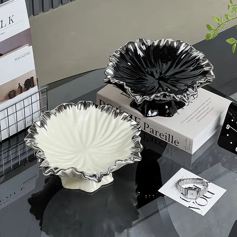 Ceramic high-end fruit plate for living room coffee table, fruit and dried fruit plate, 2026 new model light luxury candy plate and snack plate, Decorative Plates
