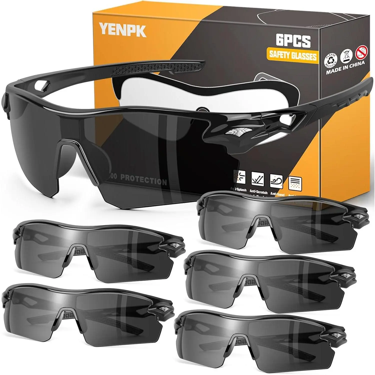 6 Pack ANSI Z87.1+ Safety Glasses for Hunting & Outdoor Work, UV Protection, Durable, Impact-Resistant, Anti-Scratch, Retro Fashion Eyewear for Men, Accessories