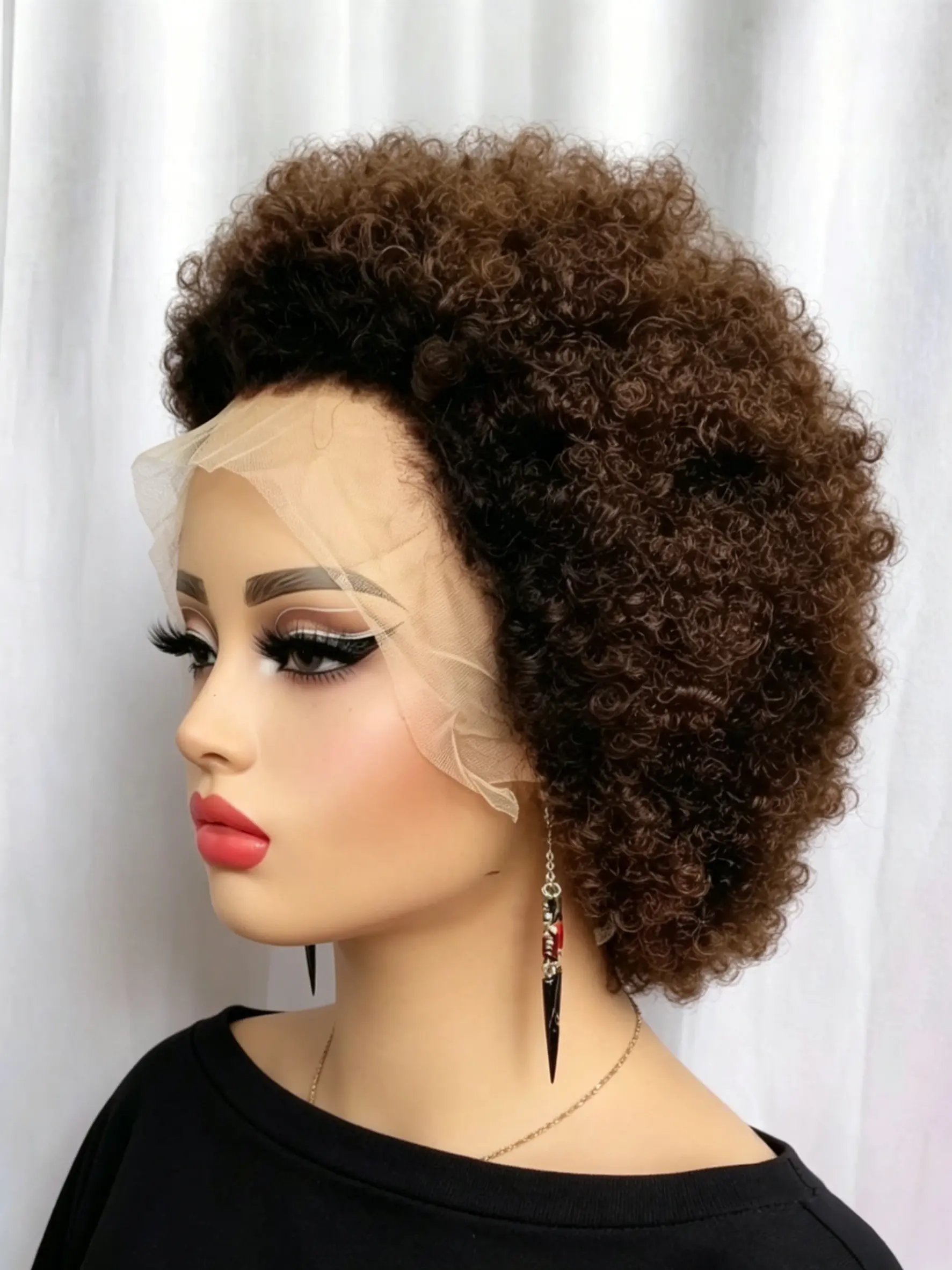13x4 Lace Front Human Hair Wig, 8 Inches Afro Kinky Curly Short, Dark, Natural Look, Perfect for Daily Wear, Ideal Gift for Her, Natural Looking Wigs