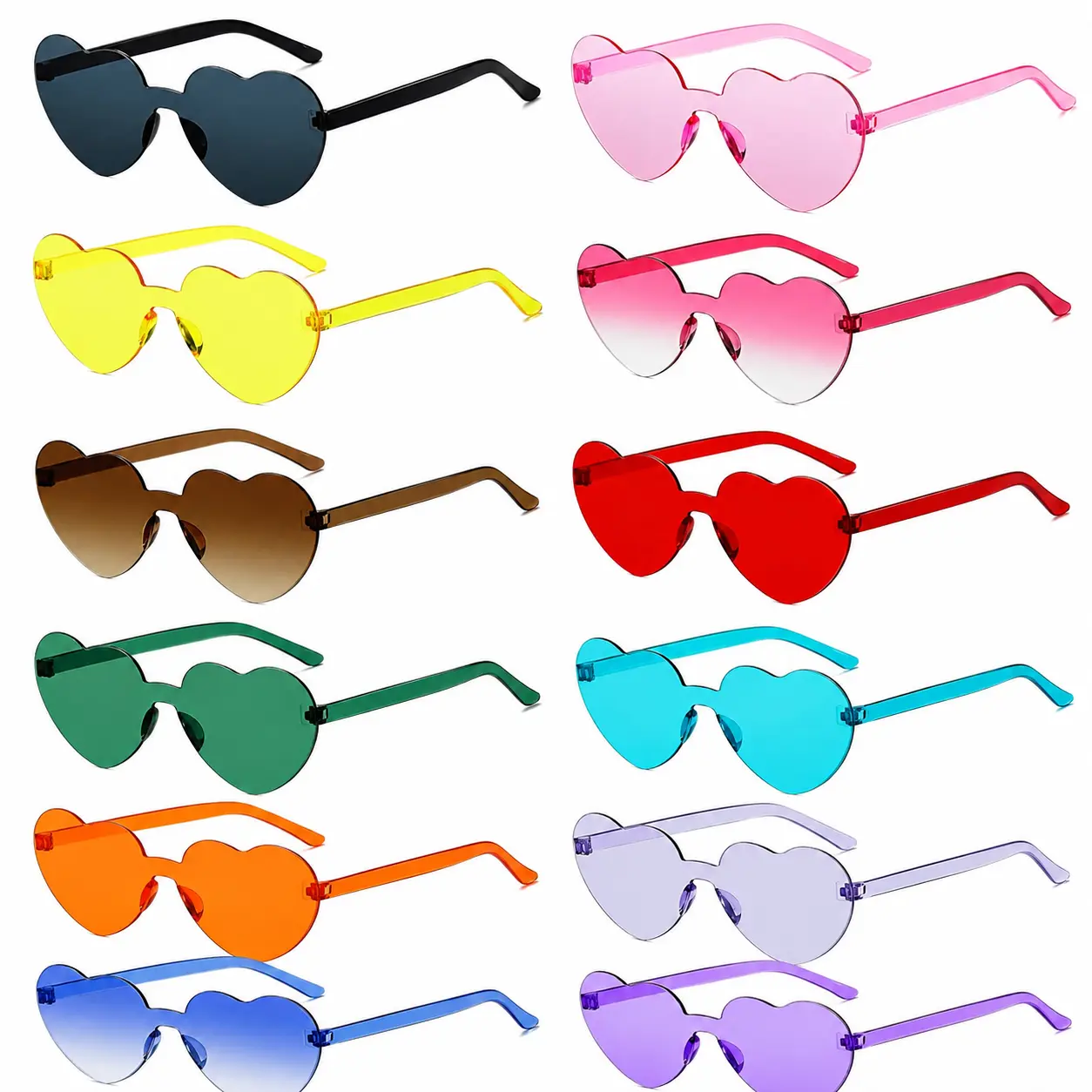 Trendy Rimless Transparent Heart-Shaped Sunglasses for Women and Men – Lightweight UV-Protective Fashion Eyewear Ideal for Bachelorette Parties, Festivals, and Casual Wear – Pack of 12 or 20 Pairs