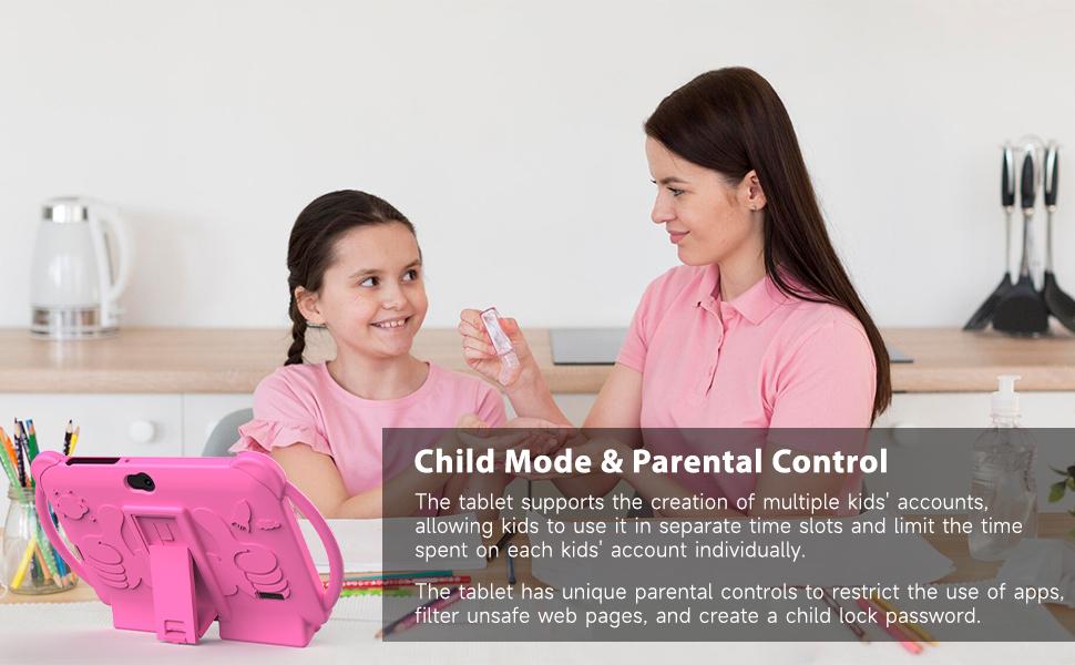 Tablet 7 inch Android 12, 4GB RAM 32GB ROM, 512GB Expandsion, with Parental Control, WiFi, Bluetooth, Dual Camera with Silicone Case, 1PCS(Pink)